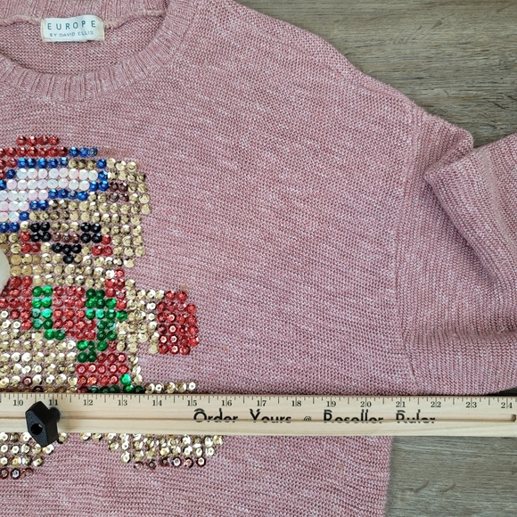 Vintage Europe by David Wells Knit Sweater Pink Christmas Holiday Sequin Teddy M - Picture 5 of 8